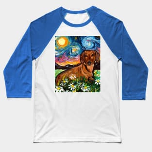 Brown Shorthair Dachshund Night 2 Baseball T-Shirt